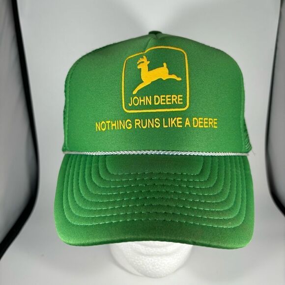 Vintage John Deere Nissun Snapback Mesh Trucker Hat Cap Nothing Runs Like A Deer - Picture 1 of 8